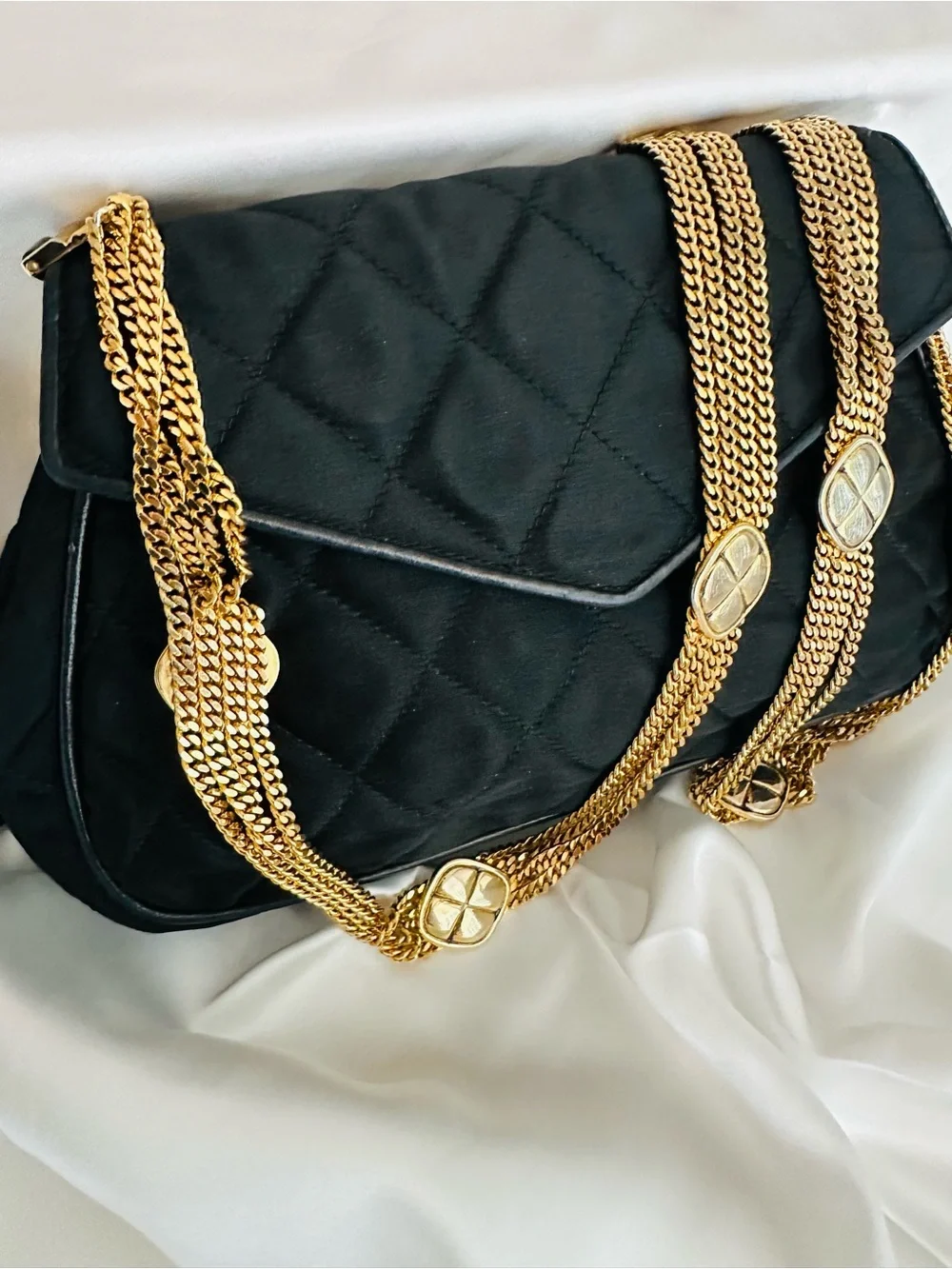 CHANEL Vintage Black Silk Timeless Tassel Flap Bag Gold Hardware,